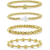 Z ZACHÉ Gold Silver Bracelets for Women,Stackable Bead Ball Bracelets 14K Gold Plated Beaded Bracelet Adjustable Elastic Jewelry