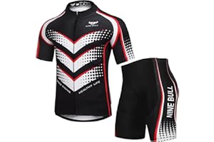 NINE BULL Men's Cycling Jersey Set - Reflective Quick-Dry Biking Shirt and 3D Padded Cycling Bike Shorts