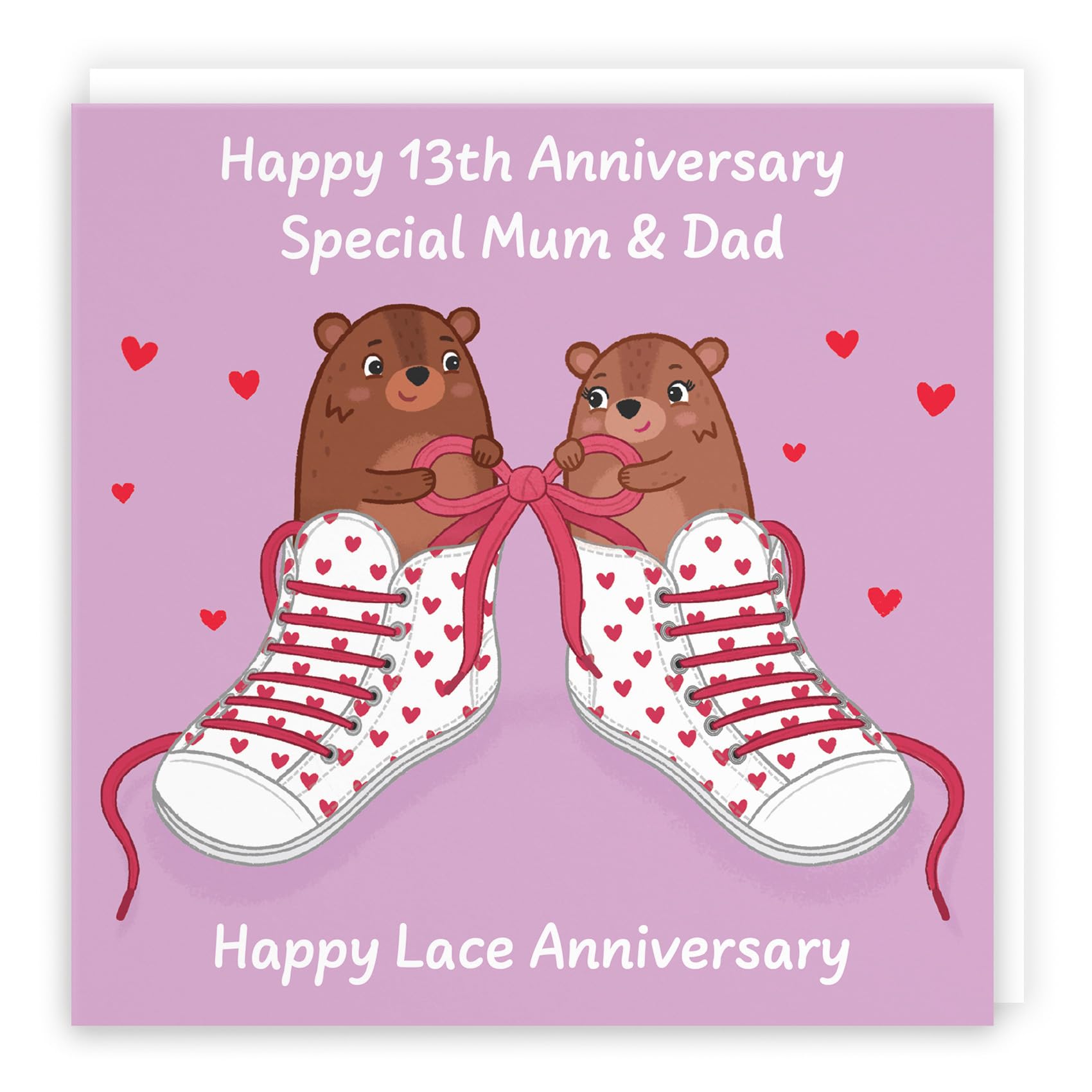 Hunts England - Mum And Dad 13th Anniversary Card - Lace Anniversary - 13 Years - Cute Fun Bears Card For Parents - Love Story Collection