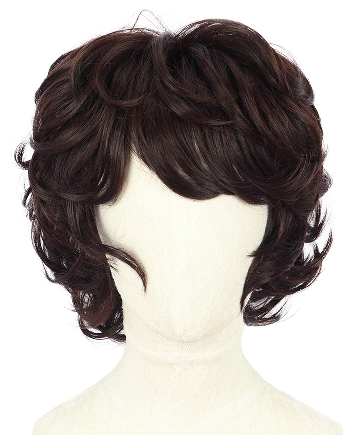 Yuehong Men Short Curly Brown Bangs Wig Film Cosplay Costume Hair Heat Resistant Synthetic Fibers Fluffy Durable Breathable Wig