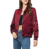YEABEDA Satin Bomber Jacket Women Casual Fall Varsity Jackets Zip Up Outerwear Windbreaker with Pockets