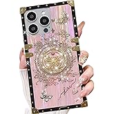 Changjia Glitter Kickstand Case for iPhone 15 Pro Max, Cute Luxury Bling Sparkly Rhinestone Butterfly with Ring Stand Floral TPU Bumper Shockproof Phone Case for Women Girls for iPhone 15 Pro Max,Pink
