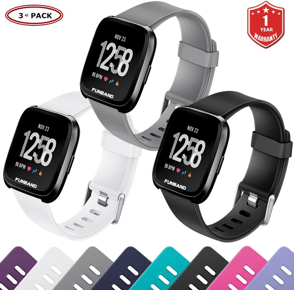 FunBand for Fitbit Versa/Fitbit Versa 2/Versa Lite Strap Bands,Classic Soft Silicone Sport Adjustable Replacement Accessory Bracelet Straps [1 Year Warranty] for Fitbit Versa/Fitbit Versa 2/Versa Lite