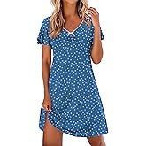 Ekouaer Nightgowns for Women Short Sleeve Night Gown Comfy Sleep Shirt Soft Sleep Dress Pleated Sleepwear