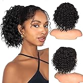 Isaic Ponytail Extension 8 Inch Short Wavy Curly Ponytails Drawstring Ponytail for Black Women Jet Black Pony Tails Hair Extensions Synthetic Hairpiece for Daily Use