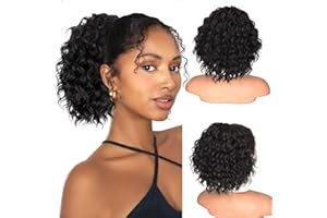 Isaic Ponytail Extension 8 Inch Short Wavy Curly Ponytails Drawstring Ponytail for Black Women Jet Black Pony Tails Hair Extensions Synthetic Hairpiece for Daily Use