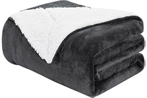 JINJEEO Sherpa Fleece Throw Blanket - Thick and Warm Blanket for Winter, Warm Plush Fleece Reversible Blanket for Bed, Sofa, Couch, Camping and Travel, Dark Grey, 50x60 Inches