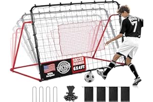 ZEALFEEL Soccer Rebounder Net, 10 Adjustable Angles 6x4FT Soccer Kickback Trainer for Passing, Ball Control & Volley Practice, Easy Setup Portable Football Training Net for Solo & Team Use