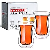 Verre Collection Turkish Tea Cups 4.25 oz, Lightweight Turkish Tea Glasses, Heat Resistant Double Wall Tea Cups, Insulated Turkish Tea Set of 2