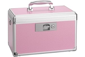 GODLONSEN Medicine Lock Box for Safe Medication - 13.4 x 7.6 x 8.2 Inches - Lockable Storage Box for Drugs, First Aid Kit Empty, Lock Boxes with Key for Home/Outdoor (Pink/Large)