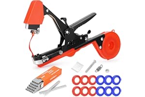 FUJIWARA Plant Tying Machine, Garden Tapetool Tapener Gun with 12 Rolls of Tape, 1 Box Staples and 1 Replacement Blade for Vegetables, Grape, Tomato, Cucumber, Pepper and Flower Planting (Red)