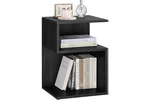 ODIKA Tokyo S Minimalist 3 Tier End Table - Minimalist 3-Tier Wood Nightstand for Small Spaces with Open Storage - Japanese-Inspired Bedside Table for Bedroom (Black)