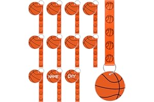 Eyourlife 12Pcs Basketball Ribbon Keychain, 5.5 in Basketball Wristlet Lanyard keychain With 2.75 in PVC DIY Name Id Basketball Card For Boys Girls Basketball Sports Eenthusiast Game Day Team Gift