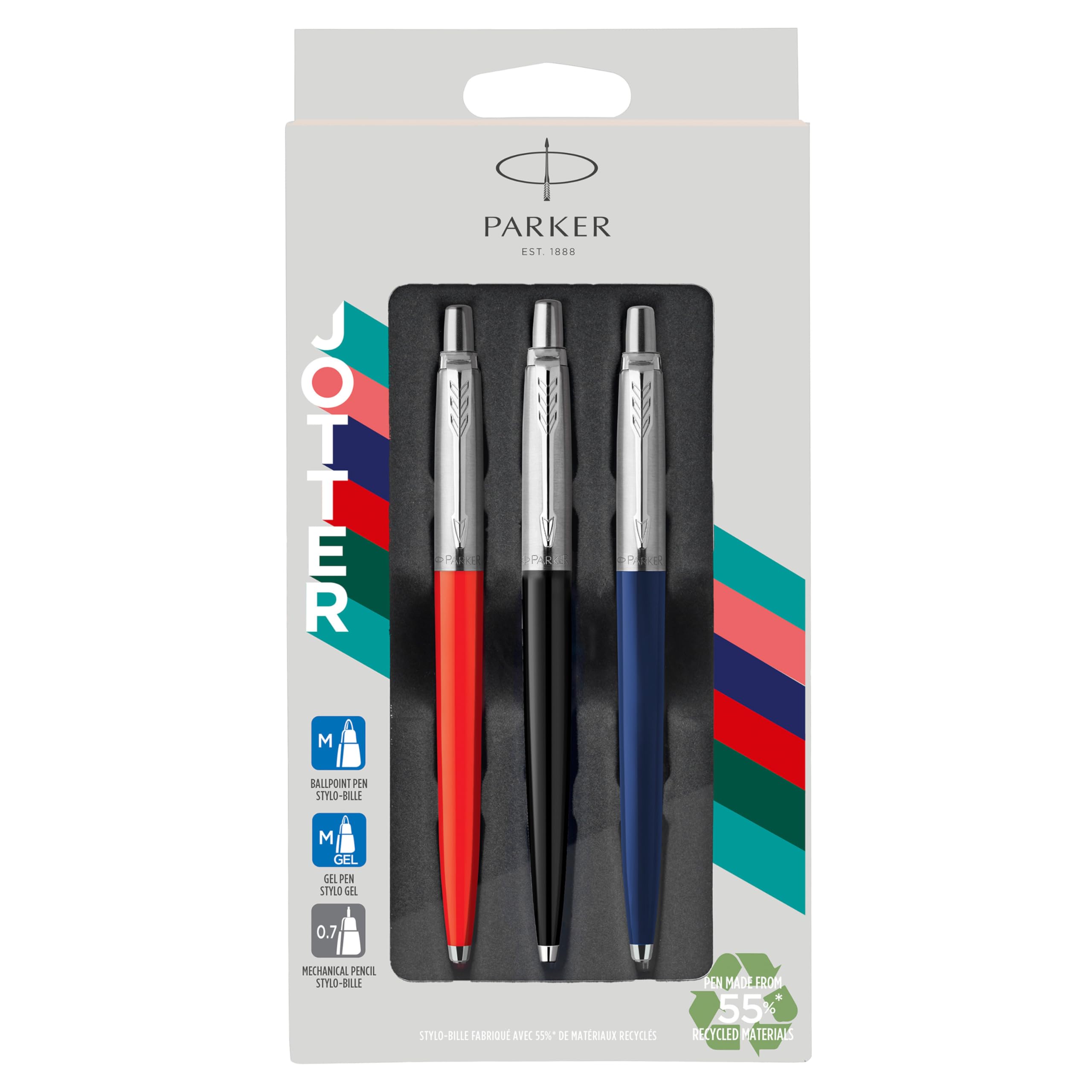 Parker Jotter Originals Trio Pen Gift Set | Ballpoint PenGel Pen & Mechanical Pencil | Made From 55% Recycled Materials* | Perfect Graduation & School Gifts