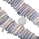 Nupuyai Natural Rock Crystal Quartz Crystal Points for Jewelry Making, Titanium Coated Aura Crystal Top Drilled Graduated Spike Stone Beads 15" Full Strand 2#Grey(Polished)