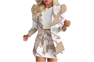 BAWILOM Women's 2 Piece Outfits Casual Solid Long Sleeve Suits Button Work Coat High Waist Blazer Jacket and Mini Skirt Set
