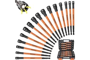 LOZAGU 16Pcs Long Magnetic Nut Driver Set for Impact Drill | 6 Inch Long Nut Driver Set | SAE and Metric | 1/4 Inch Hex Shank | Cr-V Steel (16PCS Magnetic Nut Driver (Long))