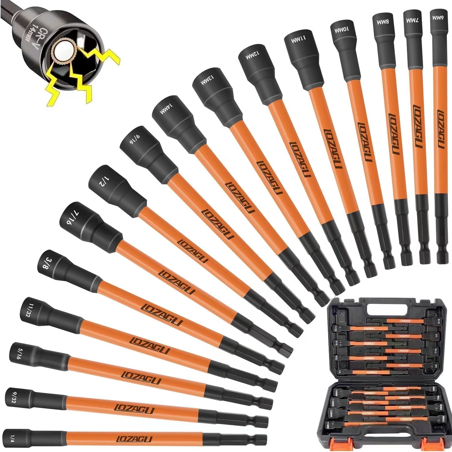 Akm Tool Hex Shank Nut Driver Set Impact Driver 16-Piece Magnetic