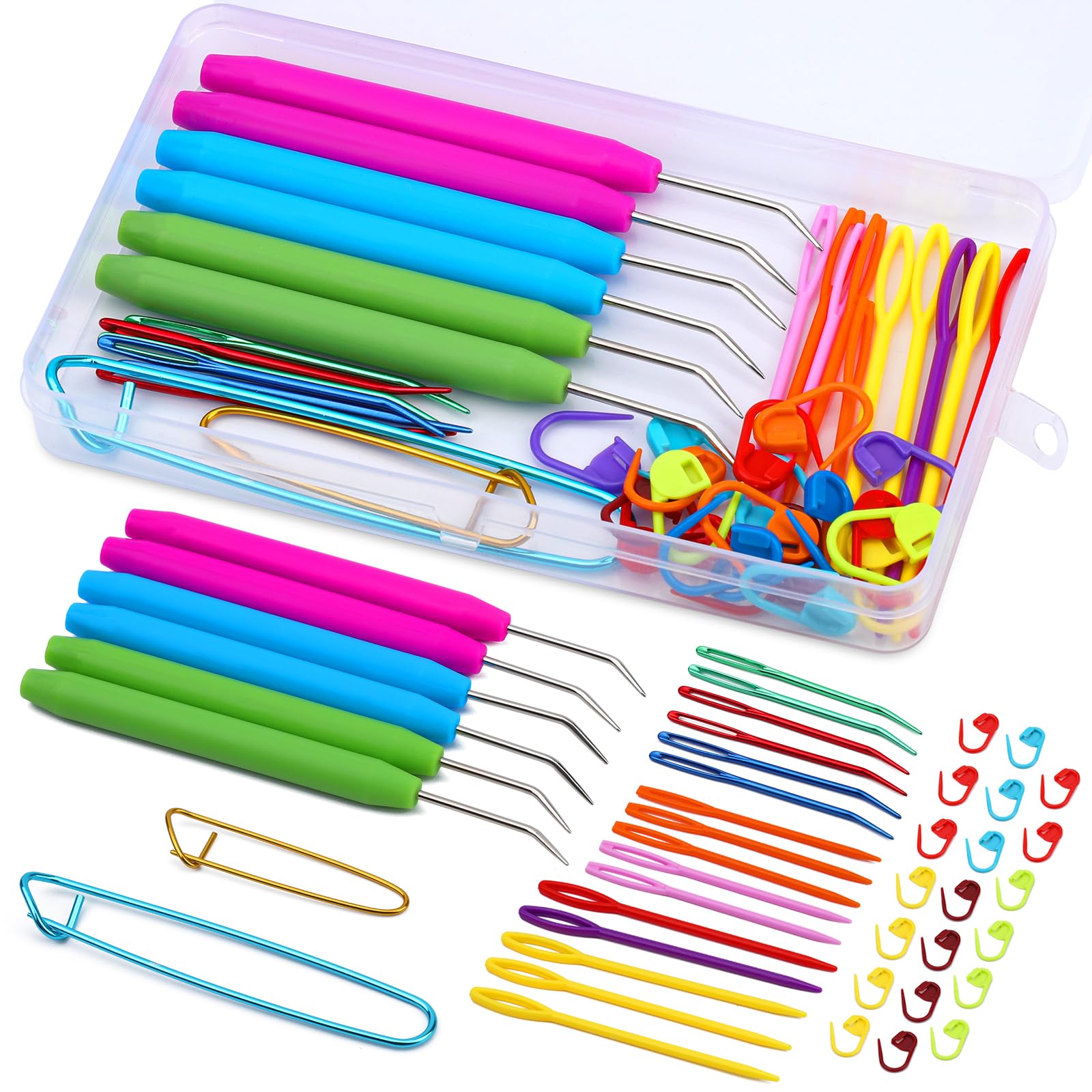 BUOKKON 45 Pcs Loom Crochet Hook Set, Knitting Loom Hook, Knitting Crochet Hooks with Plastic Sewing Needles Yarn Needles, Crochet Hook for Knitting Craft DIY