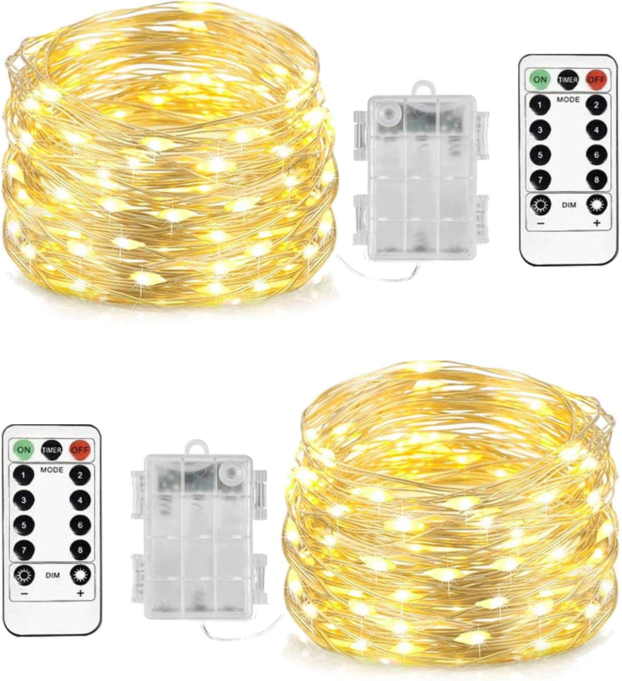 String Lights - Homemory 2 Pack Each 20 Ft 60 LED Short Fairy Lights Battery Operated Christmas String Lights with Remote, Waterproof 8 Modes Firefly Twinkle Lights for Christmas Tree, Wreath Decor