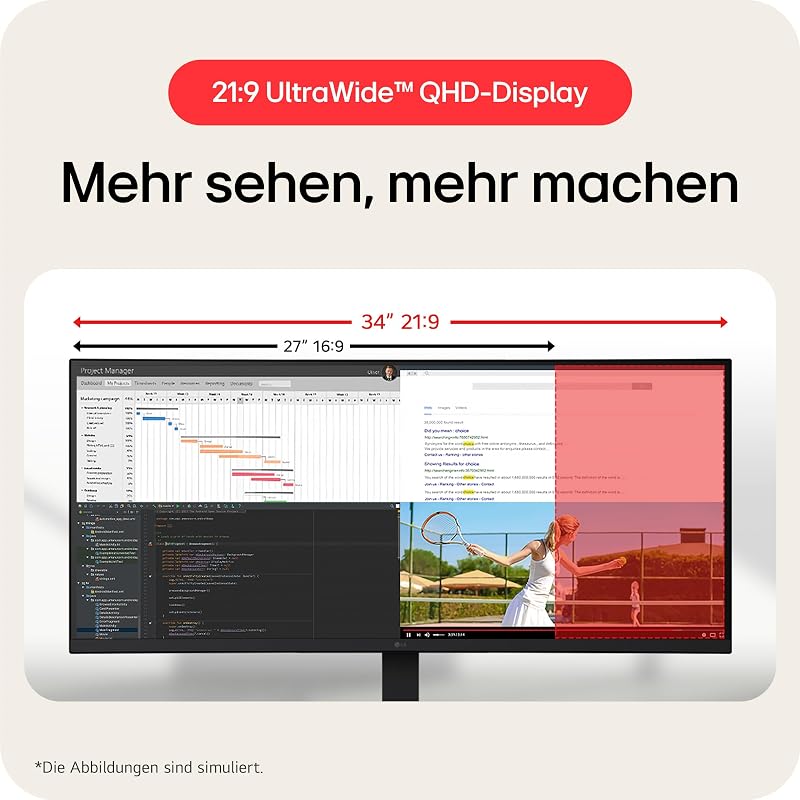 UltraWide 34U650A-B.AEU (34 Zoll) 21:9 Curved UWQHD IPS Monitor, HDR10, 2X HDMI 2.0, Schwarz