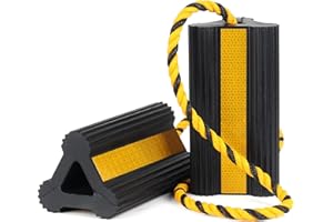 OULEME Heavy Duty Rubber Wheel Chocks, 1 Pair, Non-Slip Tire Stopper Blocks with Rope, for RV Camper Travel Trailers Motorhome Aircraft Car Truck