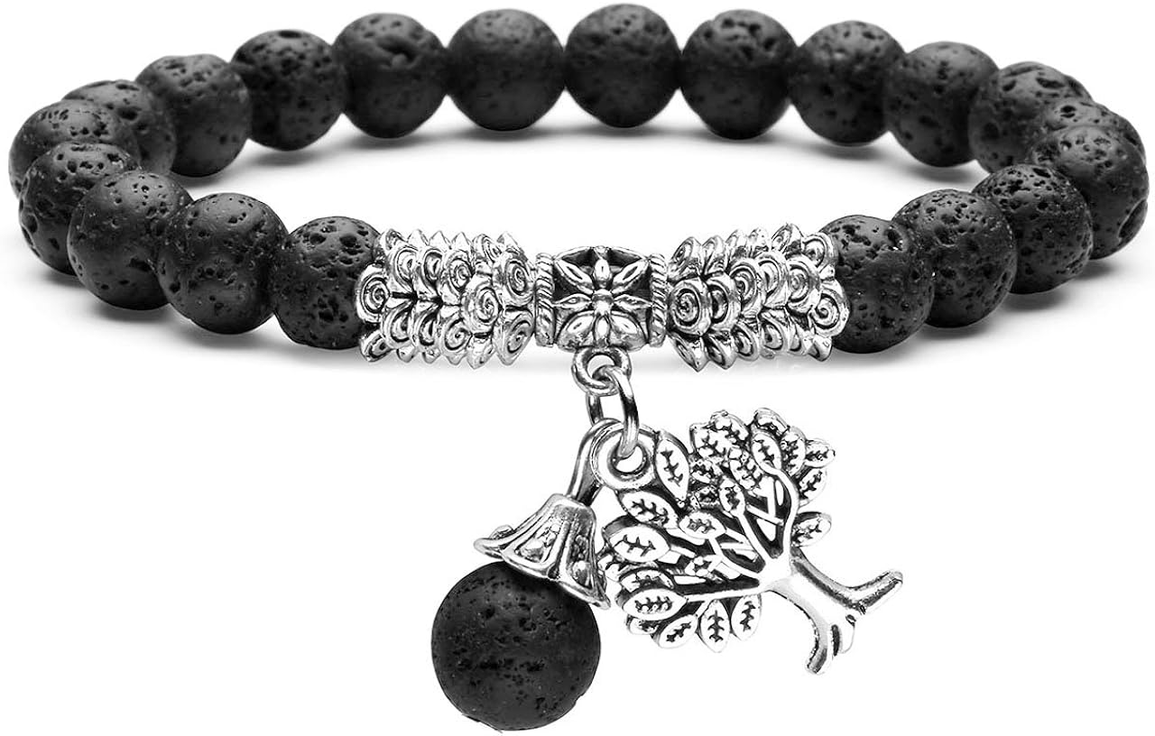 Jovivi 8MM Purple Amethyst Natural Gemstone Healing Point Tree of Life Lucky Charm Stretch Bracelet: Jewelry