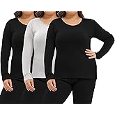 Patelai 3 Pack Women Plus Size Long Sleeve Thermal Shirts Undershirt Fleece Lined Underwear Top Women Crew Neck Base Layer
