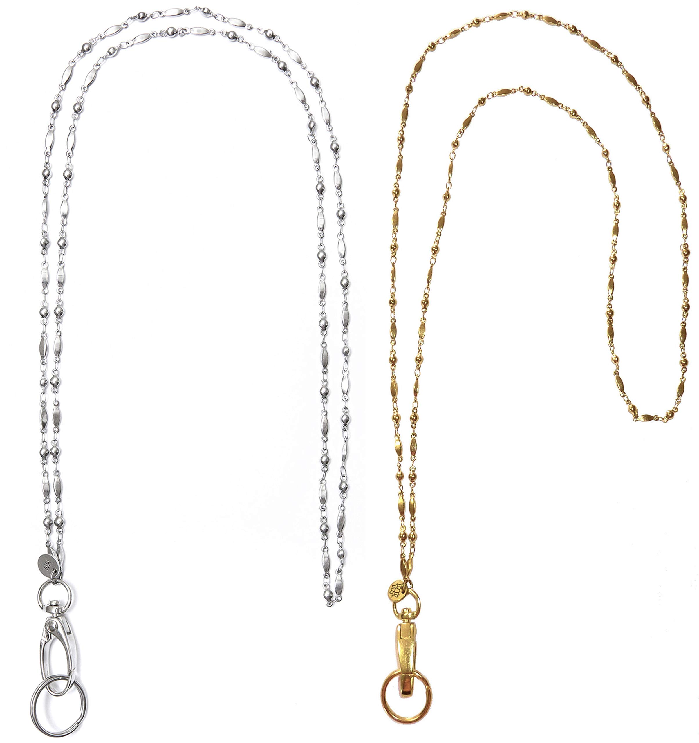 Hidden Hollow Beads womens Super Slim LanyardWomen's Lanyard, Stainless Steel, Stainless Steel - 2 Color Pack- Breakaway Clasp