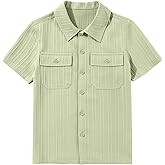 blibean Boys Button-Down Uniform Shirts Semi Formal Dress Tops with Chest Pockets