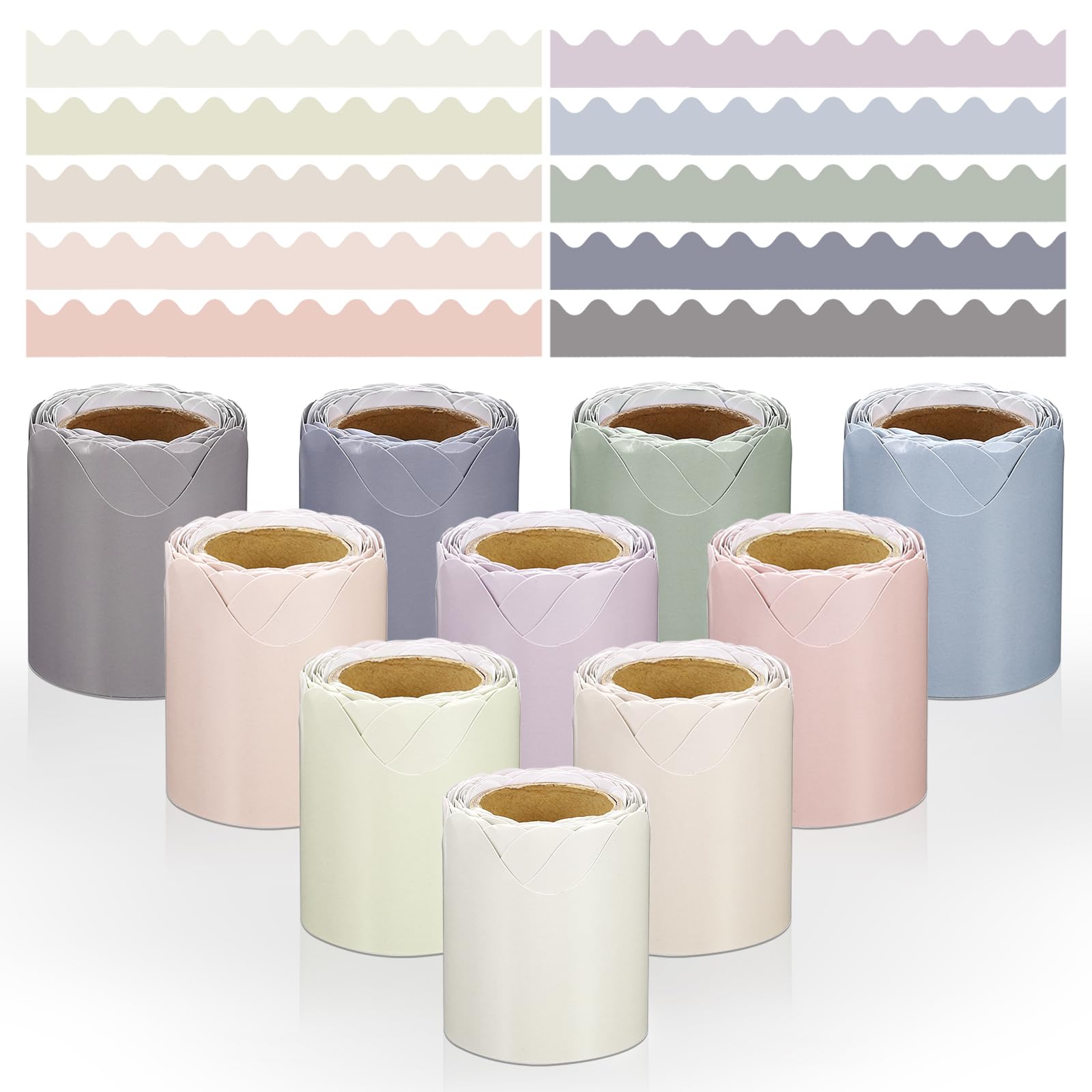 PATIKIL Bulletin Board Border, 164 Ft Total, 10 Roll Colorful Scalloped Borders Trim Decor for Classroom Chalkboard, Desk, Locker, Poster Board, 10 Color