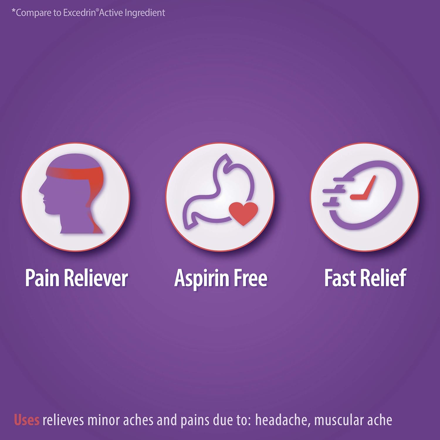 HealthA2Z Tension Headache Relief, Aspirin Free, Compare to Excedrin Active Ingredient, 200 Caplets: Health & Personal Care