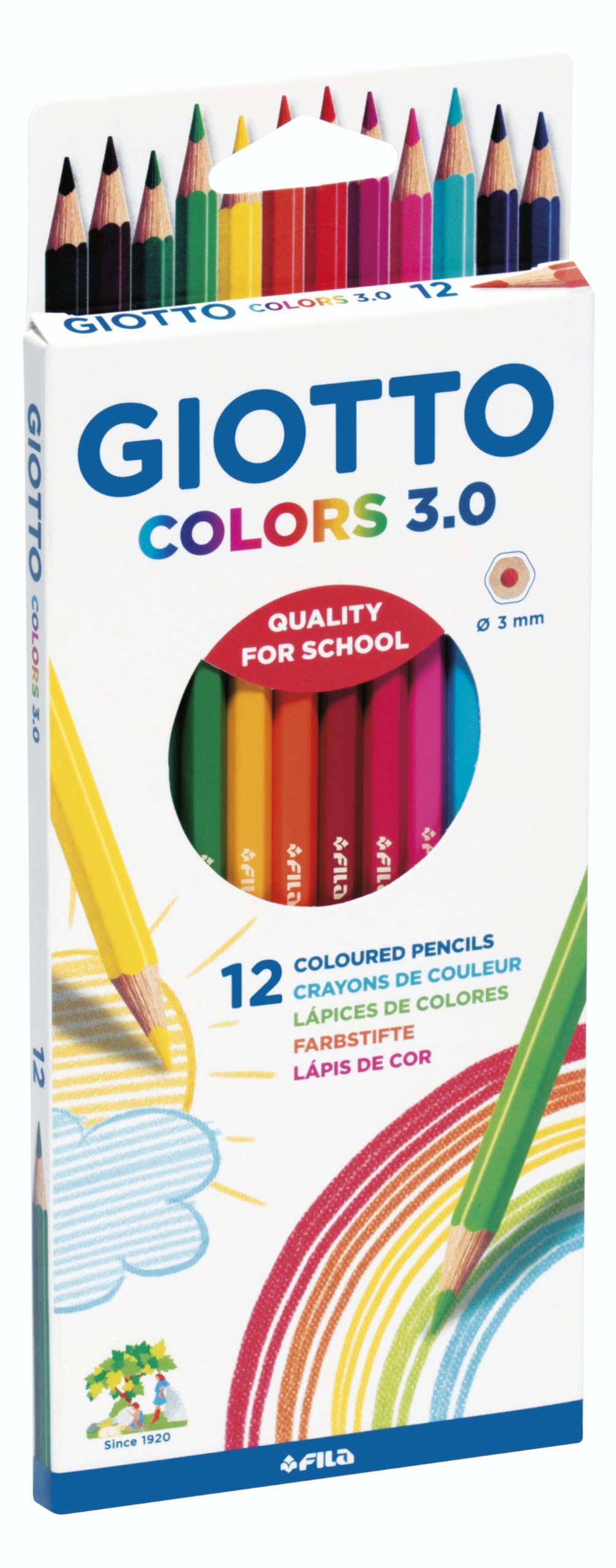 GIOTTO Colors 3.0 Colouring Pencils, 12 Pieces in Assorted Colours, Ideal for Children, Parties and Schools
