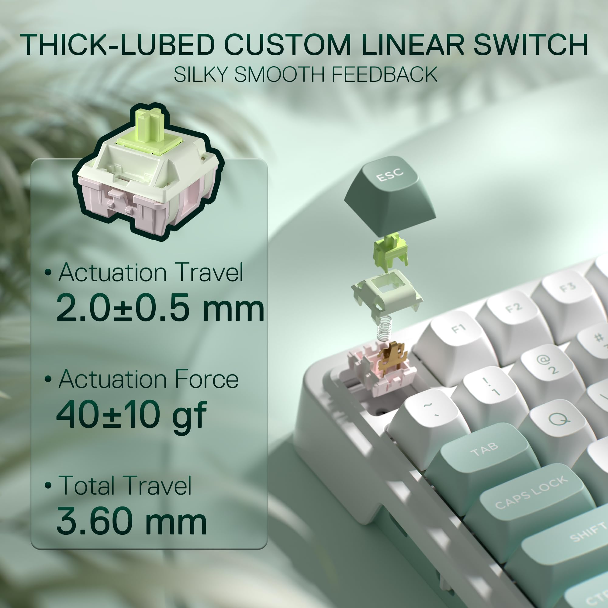 Redragon K719 Wireless Gasket Gaming Keyboard w/Hype Screen & Knob, 95 Keys Mechanical Keyboard, Easy-Control 1.14’’ TFT Info Display, 5-Layer Noise Dampening, Custom Linear Switch, Jade Cloud Color