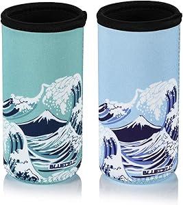 Bluecell Pack of 2 Neoprene Insulators Beer Can Sleeves Fit for 12oz Slim Drink Beer Cans (Wave Pattern (2pcs))