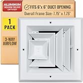 Fits 6x6 Duct Opening 3 Way Aluminum Square Ceiling Diffuser by Handua | Register Vent Cover Grille for Ceiling | Rust Proof | White | Outer Dimensions: 7.75" X 7.75"