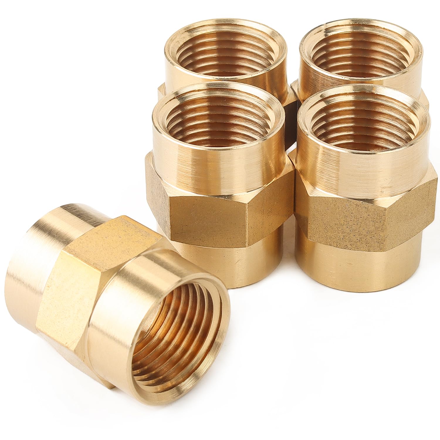 LTWFITTING Brass BSP Pipe Fitting 1/2-Inch Female BSPP Coupling Water Boat (Pack of 5)
