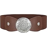 LEACOOLKEY Women Wide Elastic Belt Western Buckle Vintage Strecth Waist Belt for Dress