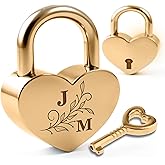 Heart Shape Padlock with Custom Initials Engraving – Personalized Love Lock with Key – Mini Vintage Lock for Travel, Locker, Memory Box, Couples Keepsake – Thoughtful Gift for Special Moments- Gold