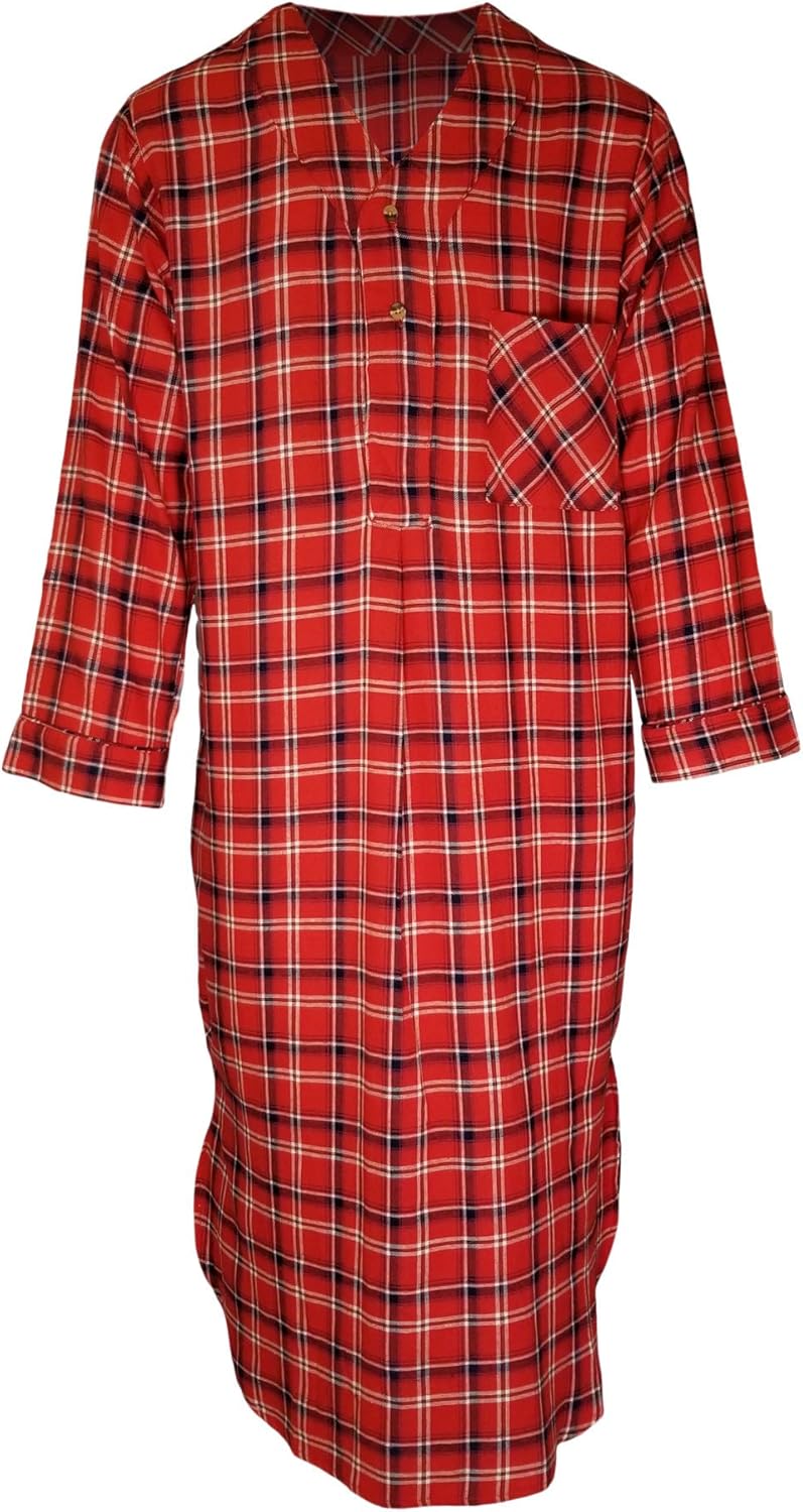 Andrew Scott Men's 2 Pack Lightweight Cotton Flannel Sleep Shirt, Long Henley Nightshirt Pajamas at  Men’s Clothing store