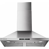 VIKIO HOME 30 Inch Wall Mount Range Hood 580CFM Low Noise Touch Control | Ducted/Ductless Convertible, Stainless Steel Kitchen Vent Hood with 3-Speed Fan and LED Lights