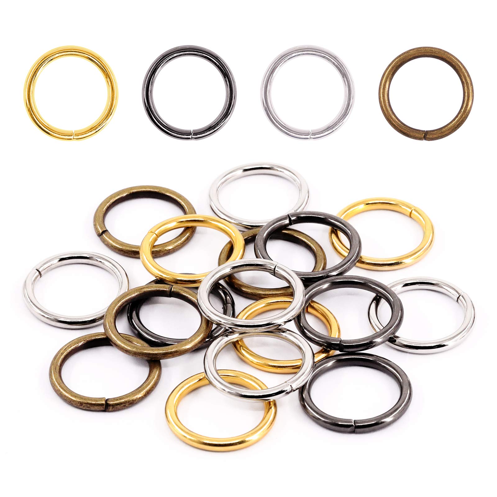 Swpeet 60Pcs Heavy Duty 4 Colors 1 Inch / 25mm Sliver Multi-Purpose Metal O Ring Metal Rings for Hardware Bags Ring Hand DIY Accessories Keychains Belts and Dog Leas