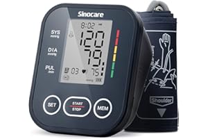 Sinocare Blood Pressure Monitor, Upper Arm Blood Pressure Monitors for Home Use, Adjustable Arm Cuff 8.6"-16.5", One-Button Operation, Dual User, Accurate & Practical (Black)