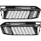 A ABSOPRO Fog Light Grill No.8W0807681K/8W0807682K 18.39"x6.30" Front Lower Bumper Fog Light Cover Inserts for Audi S4 A4 B9 2016-2018 ABS Black