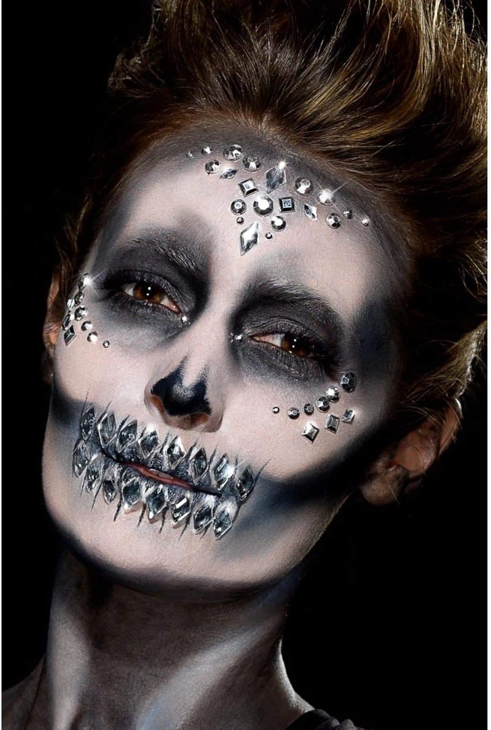 Smiffys Make-Up FX, Jewel Face Gems, Silver Sheet of 100 Assorted, Self Adhesive, Cosmetics and Disguises Fancy Dress - Image 4