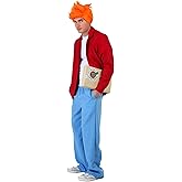 Fry Costume from Futurama with Red Jacket, Light Blue Pants, and Iconic Orange Wig