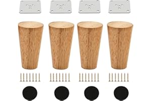 Alecutremy Wood 4 Inch Furniture Legs Set of 4 Round Solid Mid Century Couch Feet Replacement Legs for Sofa Dresser Cabinet Bed Ottoman Home DIY