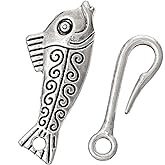 JGFinds Fish & Hook Bracelet Toggle Clasps - 10 Complete Sets of Silver DIY Jewelry Making Supplies, Bracelet Clasp, Sweater Barrel Toggle Closure or Connector