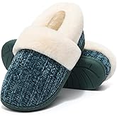 Evshine Women's Fuzzy Memory Foam Slippers, Closed Back Knit Bedroom Slippers, Slip-On Warm House Shoes for Indoor & Outdoor Comfort