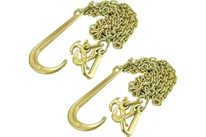 BLACKHORSE-RACING Grade 70 5/16 Inch x 10 Feets Transport Tow Chain J Hook Long Shank w/R T J Grab Hook Yellow Zinc - 3,700 lbs. Safe Working Load